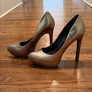 BCBGeneration Metallic Bronze Snakeskin Platform Stiletto Heels